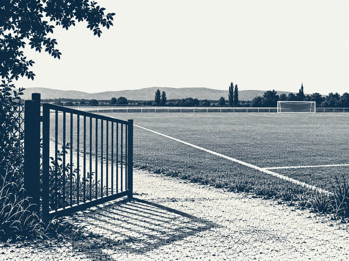 Illustration : un chemin et un portail ouverts vers un terrain de football